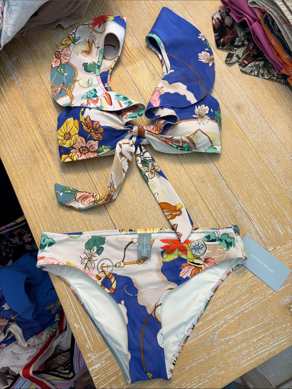 ANTONIO MELANI Swim Bikini Set Map Retro Hipster Pant, NWT - Picture 2 of 10